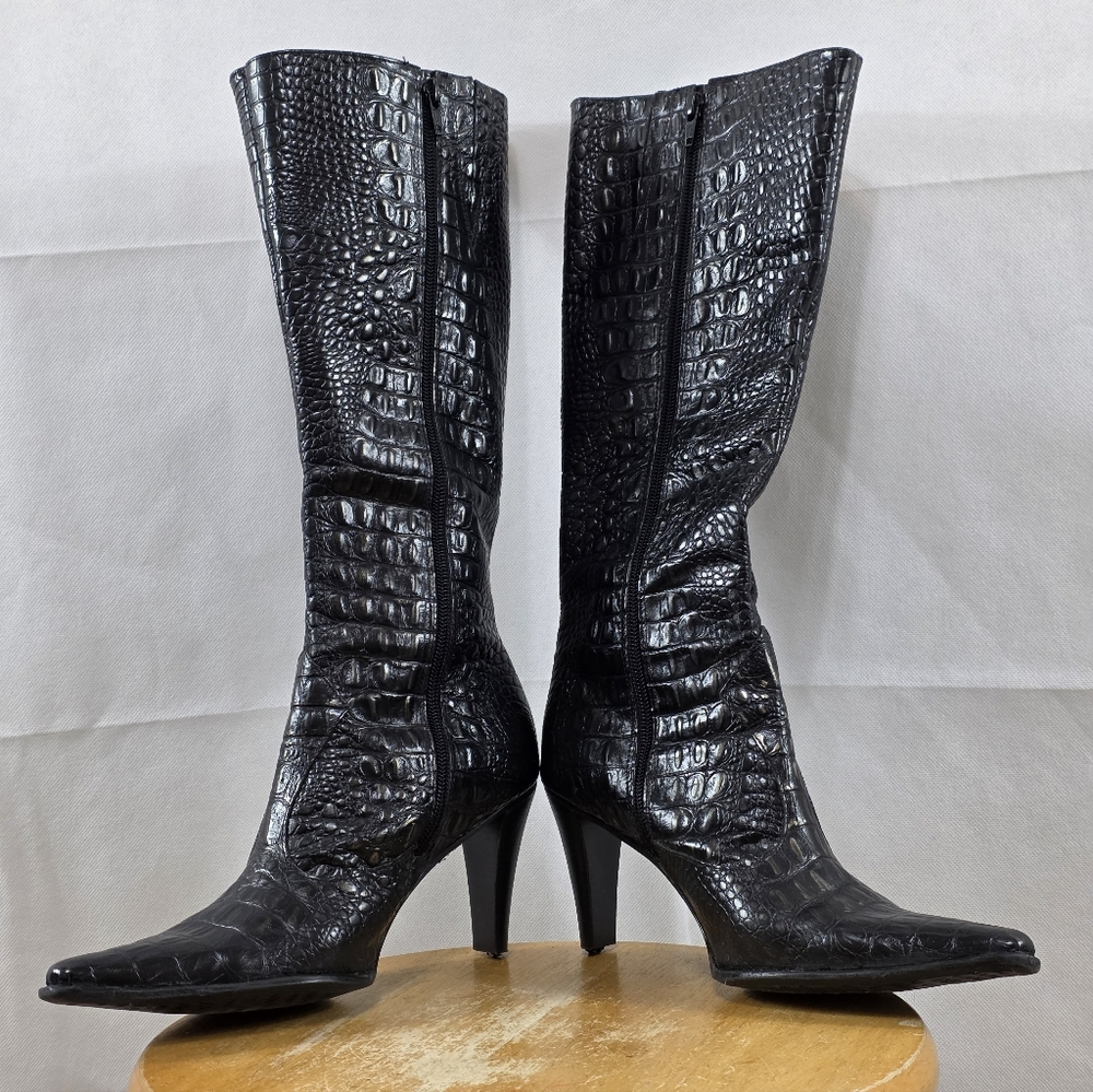 Gianni Bini Black Lizzy Croc Embossed Boots